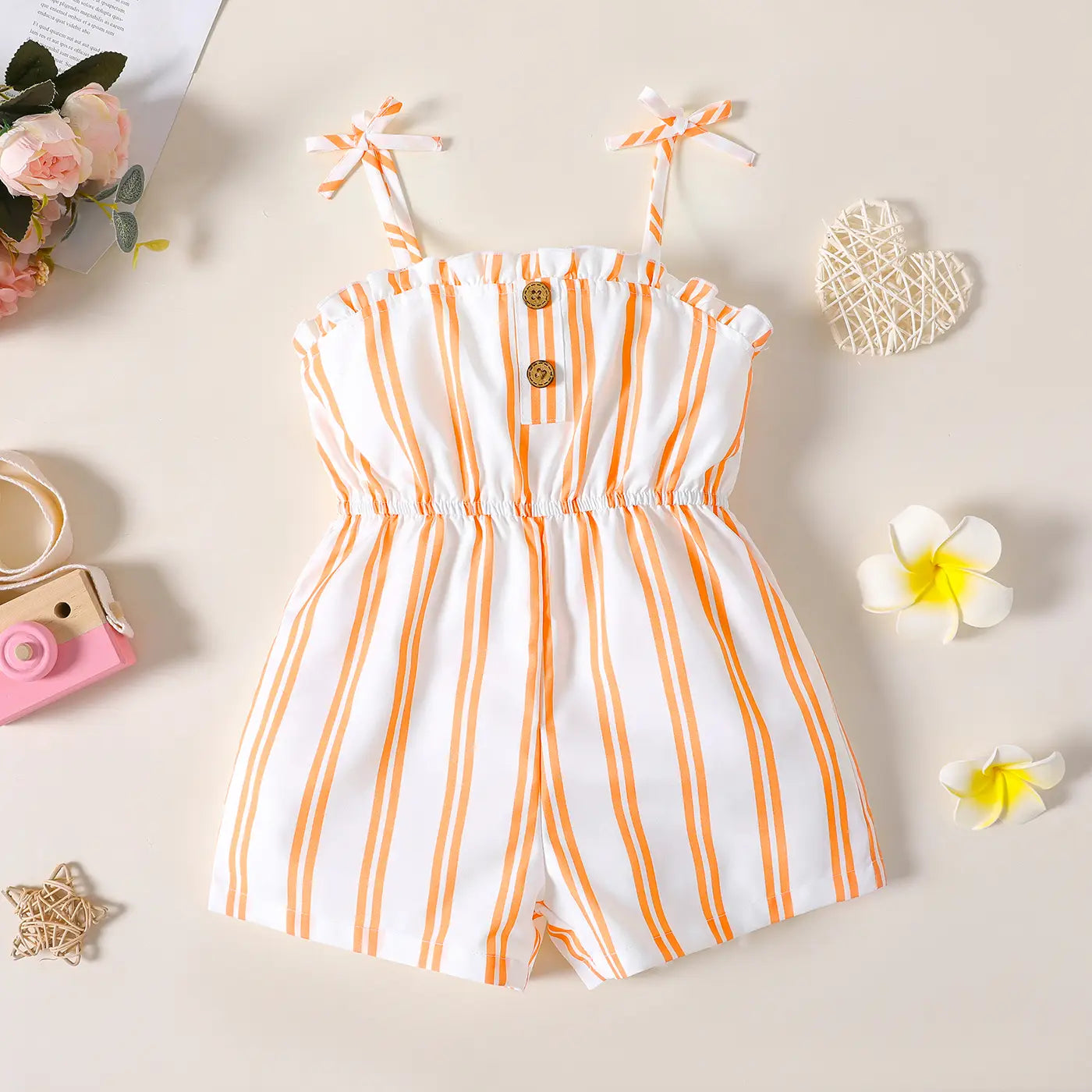 Orange & White Stripes Romper