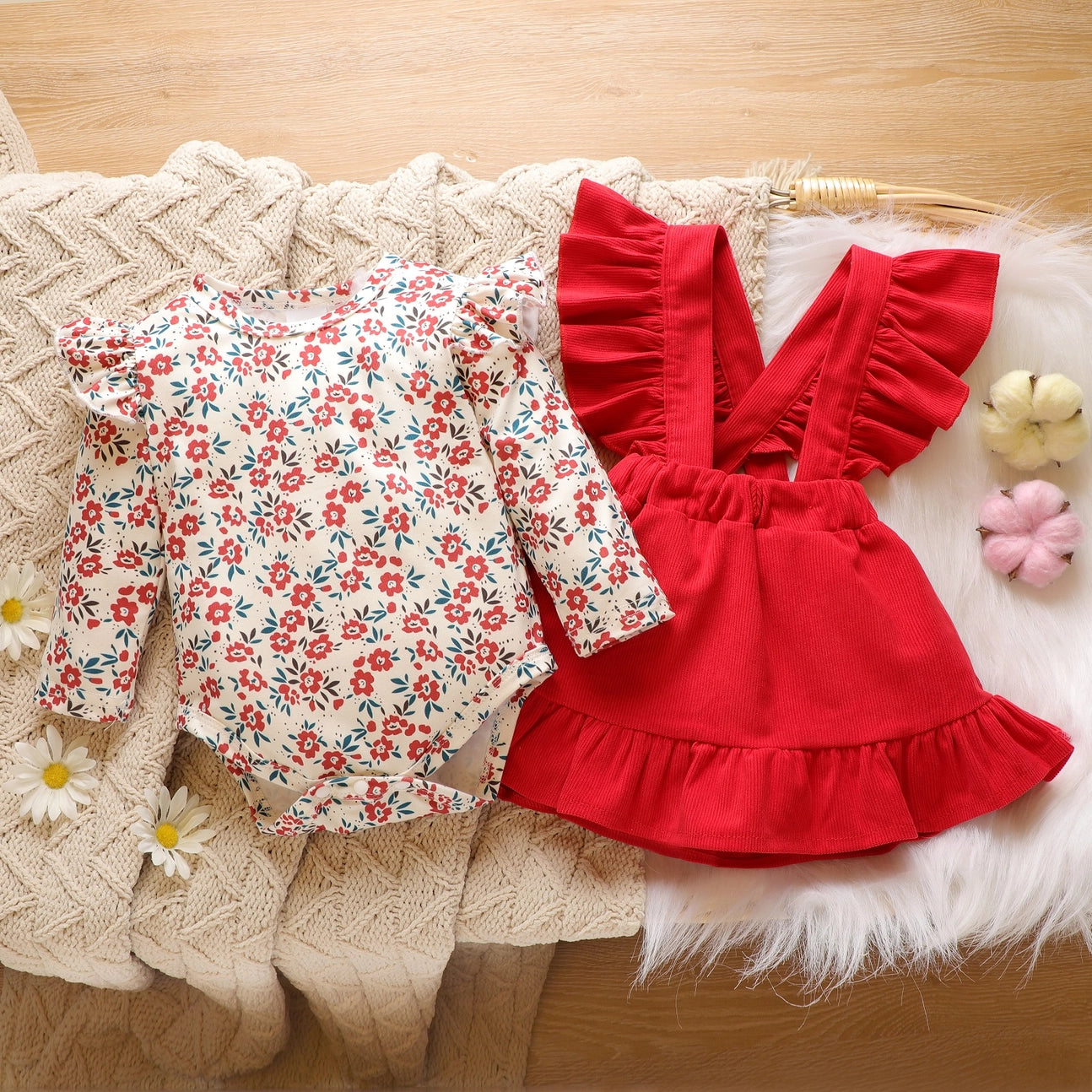 Christmas Floral Romper & Suspender Set